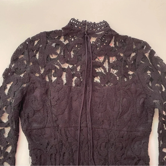 FREE PEOPLE North Star Black Lace Bell Sleeve Sequin Mini Dress Size 0 - Picture 14 of 16